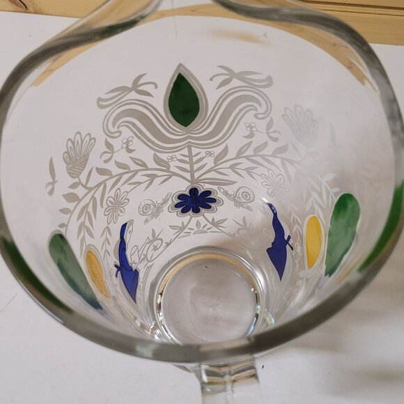 Pitcher Painted Dutch Girl 9' Clear Glass Heavy Water Flower Garden 1950 MCM - Picture 5 of 6